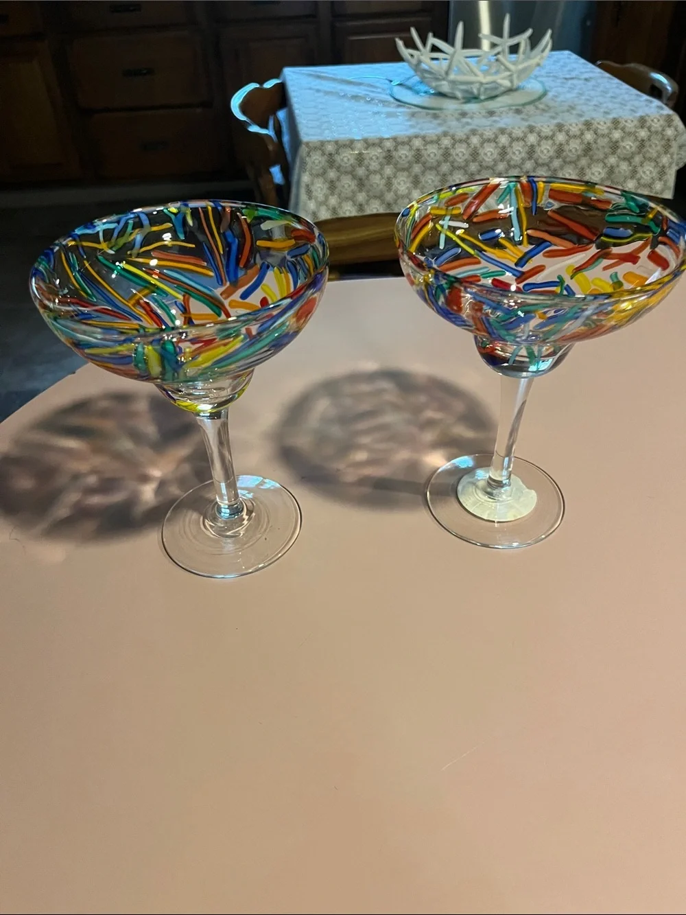 Pier 1 Multicolor Hand-Blown Glass Margarita Goblets